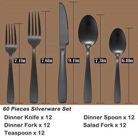 img 3 attached to 60-Piece Black Silverware Set For 12, HaWare Stainless Steel Flatware With Mellow And Full Square Handle, Cutlery Set For Home Kitchen, Include Fork Knife Spoon, Matte Finish, Dishwasher Safe