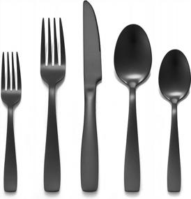 img 4 attached to 60-Piece Black Silverware Set For 12, HaWare Stainless Steel Flatware With Mellow And Full Square Handle, Cutlery Set For Home Kitchen, Include Fork Knife Spoon, Matte Finish, Dishwasher Safe
