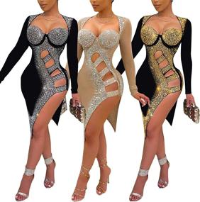 img 1 attached to 💎 PORRCEY Diamond-Embellished Long Sleeve X-Large Women's Dress