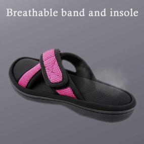 img 2 attached to Women'S Memory Foam Slippers Open Toe Slip-On Cross Brand House Shoes Anti-Skid Rubber Sole