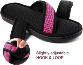 img 3 attached to Women'S Memory Foam Slippers Open Toe Slip-On Cross Brand House Shoes Anti-Skid Rubber Sole