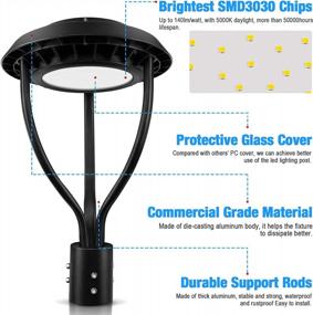 img 1 attached to Включенный в список ETL 8400 лм KUKUPPO 60 Вт светодиодный светильник с круглым столбом наверху - идеально подходит для улицы, садовой дорожки, двора, парковки и водонепроницаемого наружного освещения IP65 [эквивалент 300 Вт]
