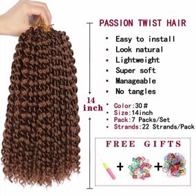img 3 attached to 14 Inch Passion Twist Hair, Brown Water Wave Crochet Hair 22 Strands/Pack Passion Twist Crochet Hair For Women Short Passion Twists Braiding Hair Curly Braiding Hair (14 Inch (Pack Of 7), #30)