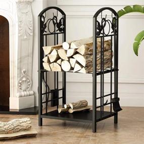 img 3 attached to Lovinouse Large Firewood Rack With Fireplace Tools Set, 2 Layer Fireplace Wood Holder For Indoor Outdoor, Wrought Iron Firewood Storage Racks For Stove
