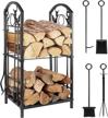 lovinouse large firewood rack with fireplace tools set, 2 layer fireplace wood holder for indoor outdoor, wrought iron firewood storage racks for stove logo