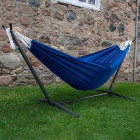 img 3 attached to Shop Now: Vivere Double Polyester Hammock with Space Saving Steel Stand, Royal Blue (450 lb Capacity) – Premium Carry Bag Included!