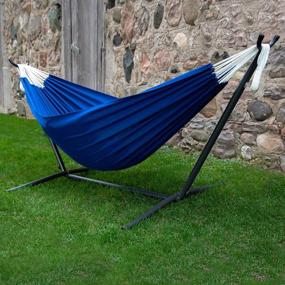 img 1 attached to Shop Now: Vivere Double Polyester Hammock with Space Saving Steel Stand, Royal Blue (450 lb Capacity) – Premium Carry Bag Included!