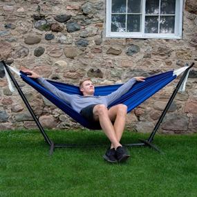 img 2 attached to Shop Now: Vivere Double Polyester Hammock with Space Saving Steel Stand, Royal Blue (450 lb Capacity) – Premium Carry Bag Included!