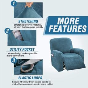 img 2 attached to Peacock Blue Velvet Stretch Recliner Couch Covers - 4 Piece Style For Non-Slip, Form-Fitted, Thick, Soft And Washable Reclining Chair Slipcovers By H.VERSAILTEX