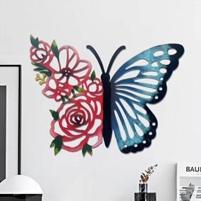 img 4 attached to LIFFY Metal Butterfly Wall Art Home Decor Hanging Butterfly Outdoor Sculpture With Flowers Wing Modern Design For Indoor Bedroom Living Room Office Garden Yard Patio Lawn Fence Backyard Porch, Black And Red