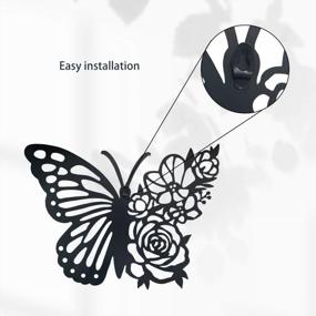 img 2 attached to LIFFY Metal Butterfly Wall Art Home Decor Hanging Butterfly Outdoor Sculpture With Flowers Wing Modern Design For Indoor Bedroom Living Room Office Garden Yard Patio Lawn Fence Backyard Porch, Black And Red