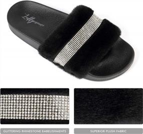 img 3 attached to Women'S Rhinestone Slides Sandals, Flat Soft Indoor Outdoor Slippers