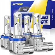 autoone h11/h9/h8 9005/hb3 led headlight bulbs combo high low beam, cool white fanless, mini size plug & play - pack of 4 logo
