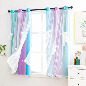 img 2 attached to Yancorp Curtains For Girls Bedroom Kids Curtain Hollow-Out Star Window Nursery Curtain 63 Inches Length Room Darkening Grommet 2 Layers,1 Panel (Purple Teal Blue, W34 X L63)