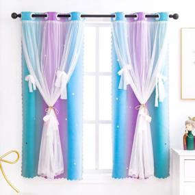 img 4 attached to Yancorp Curtains For Girls Bedroom Kids Curtain Hollow-Out Star Window Nursery Curtain 63 Inches Length Room Darkening Grommet 2 Layers,1 Panel (Purple Teal Blue, W34 X L63)