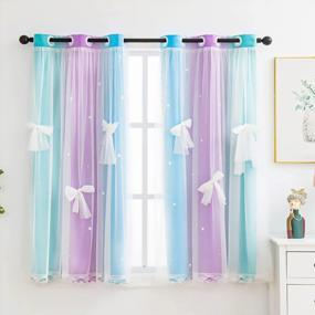 img 3 attached to Yancorp Curtains For Girls Bedroom Kids Curtain Hollow-Out Star Window Nursery Curtain 63 Inches Length Room Darkening Grommet 2 Layers,1 Panel (Purple Teal Blue, W34 X L63)