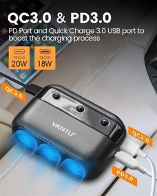 img 2 attached to 🔌 YANTU 150W Cigarette Lighter Adapter: 3-Socket Splitter with Fast Car Charger, USB C/QC 3.0, Type C, Voltage Display, On-Off Switch