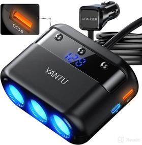 img 4 attached to 🔌 YANTU 150W Cigarette Lighter Adapter: 3-Socket Splitter with Fast Car Charger, USB C/QC 3.0, Type C, Voltage Display, On-Off Switch