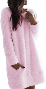 img 3 attached to 👗 Nirovien Women's Fleece Tunic Pullover Dress Sherpa Long Sleeve Color Block Sweatshirt Oversized Fluffy Coat with Pockets