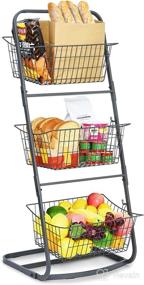 img 4 attached to 🍓 Grey 3-Tier Wire Fruit Basket Stand for Kitchen and Bathroom Organization, Snacks, Household Items – Stylish Tiered Serving Baskets, 35.4"x15"x16