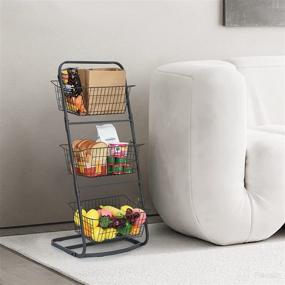 img 2 attached to 🍓 Grey 3-Tier Wire Fruit Basket Stand for Kitchen and Bathroom Organization, Snacks, Household Items – Stylish Tiered Serving Baskets, 35.4"x15"x16