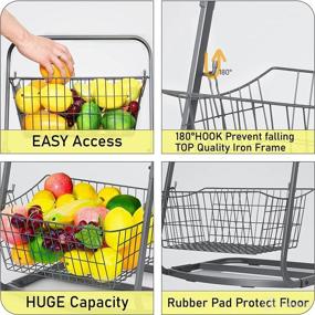 img 1 attached to 🍓 Grey 3-Tier Wire Fruit Basket Stand for Kitchen and Bathroom Organization, Snacks, Household Items – Stylish Tiered Serving Baskets, 35.4"x15"x16