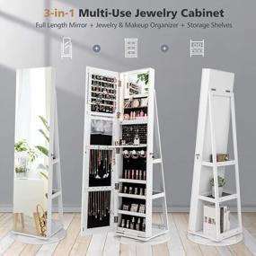 img 2 attached to White Standing Jewelry Cabinet With Full Length Mirror, 360° Swivel, 3-Color LED Lights, Rear Storage Shelves, Large Storage Capacity, And Lockable Organizer Armoire By CHARMAID 63.5"H