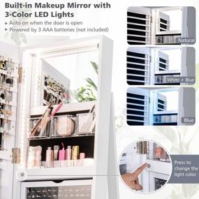 img 1 attached to White Standing Jewelry Cabinet With Full Length Mirror, 360° Swivel, 3-Color LED Lights, Rear Storage Shelves, Large Storage Capacity, And Lockable Organizer Armoire By CHARMAID 63.5"H