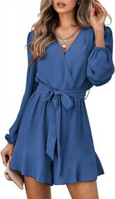 img 4 attached to Women'S Long Sleeve Wrap Front Rompers Jumpsuits Fall Vacation Outfits Night Out