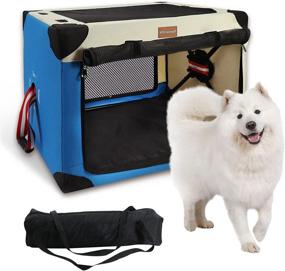 img 4 attached to 🐶 Rolcheleego Large 3 Door Quick Collapsible Folding Dog Crate, Soft Travel Pet Kennel with Soft Mat and Carrying Bag, Ideal for Indoor and Outdoor Use (Beige Blue)