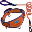 reflective padded dog collar with handle - heavy-duty sport nylon collar and leash set for comfort and safety, orange, size medium logo