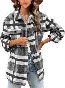 img 3 attached to Women'S Plaid Shacket: Yanekop Wool Blend Lapel Button Down Long Sleeve Jacket With Pockets