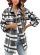 women's plaid shacket: yanekop wool blend lapel button down long sleeve jacket with pockets logo