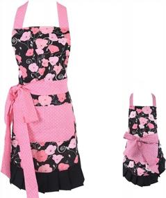 img 4 attached to Surblue Vintage Floral Apron For MOM & ME With 2 Pockets - Cotton Extra-Long Tie