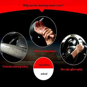 img 1 attached to 🚗 Genuine Leather SUV Steering Wheel Cover - Universal 15.5inch, Black Cowhide Wheel Cover for Car/Auto/SUV (B-Black)