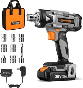 img 4 attached to Worksite 20V Cordless Impact Wrench: Fast Charging, 8-Piece Socket Set, And Tool Bag For Easy Storage