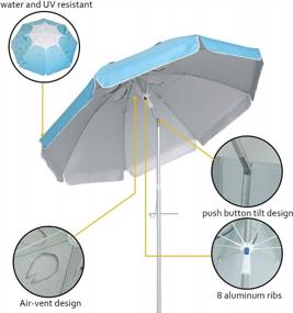 img 2 attached to Portable 6.5Ft Beach Umbrella With Sand Anchor And Tilt Aluminum Pole, UV 50+ Sun Shelter, Carry Bag Included - Ideal For Beach, Patio, Garden And Outdoor Activities By UHINOOS