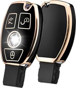 img 4 attached to 🔑 Premium Soft TPU Key Case Cover for Mercedes Benz Key Fob - ELOHEI, Compatible with C E S M CLS CLK G Class, Keyless Smart Key Fob Cover (Black with Gold Edge)