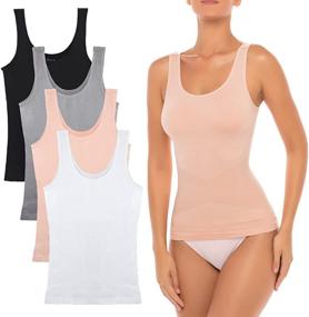 img 2 attached to Set Of 4 Rene Rofe Shaping Camisoles With Compression For Tummy And Waist Control - V-Neck, Scoop Neck, And Open Bust Options