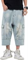 мужские рваные джинсы-капри из гарема chouyatou с карманами-карго и свободной посадкой логотип