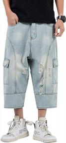 img 4 attached to Chouyatou Men'S Distressed Harem Capri Jeans With Cargo Pockets And Loose Fit