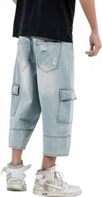 img 3 attached to Chouyatou Men'S Distressed Harem Capri Jeans With Cargo Pockets And Loose Fit