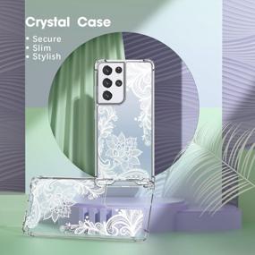 img 1 attached to Cutebe Cute Clear Crystal Case для Samsung Galaxy S21 Ultra 5G 6,8 дюйма, ударопрочная серия, жесткий ПК + бампер TPU, устойчивый к желтому цвету защитный чехол, белый цветочный дизайн для женщин, девочек (белый)