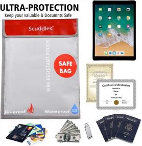 img 2 attached to Fireproof Document Bag 15"X11", Fireproof Safe Pouch 7"X9", Non-Itchy Silicone Coated File Storage, Waterproof Document Holder With Zipper Money Bag