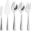 5 pieces serving set, haware quality stainless steel hostess eating utensils, elegant design for wedding buffets party, mirror polished & dishwasher safe(scalloped edges) logo