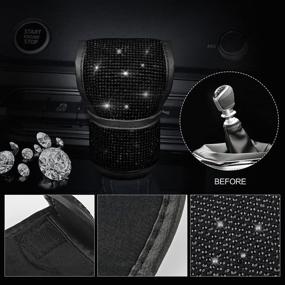 img 1 attached to Diamond Bling Steering Wheel Cover for Women: Stylish and Functional Car Accessories Set - Foldable, Universal Fit 15 Inch, with Bling Auto Center Console Protective Cover, Crystal Shift Gear Cover, Car Coasters, and Sticker (Black)