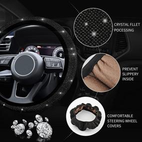 img 3 attached to Diamond Bling Steering Wheel Cover for Women: Stylish and Functional Car Accessories Set - Foldable, Universal Fit 15 Inch, with Bling Auto Center Console Protective Cover, Crystal Shift Gear Cover, Car Coasters, and Sticker (Black)