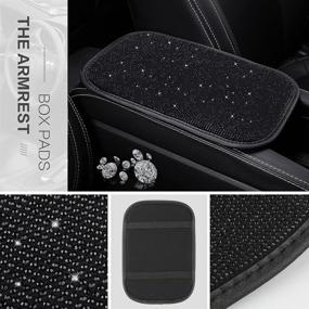 img 2 attached to Diamond Bling Steering Wheel Cover for Women: Stylish and Functional Car Accessories Set - Foldable, Universal Fit 15 Inch, with Bling Auto Center Console Protective Cover, Crystal Shift Gear Cover, Car Coasters, and Sticker (Black)