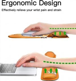 img 1 attached to Эргономичная подставка для запястья клавиатуры и коврик для мыши с нескользящим основанием для удобного набора текста - дизайн желтого корги