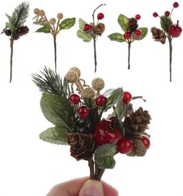img 2 attached to 20-Pack Artificial Red Berry Flower Ornaments For Christmas Wreaths, Xmas Trees Decorations - Firlar Mini Pine Tree Branches With Holly Berries